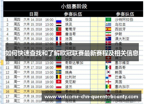 如何快速查找和了解欧冠联赛最新赛程及相关信息